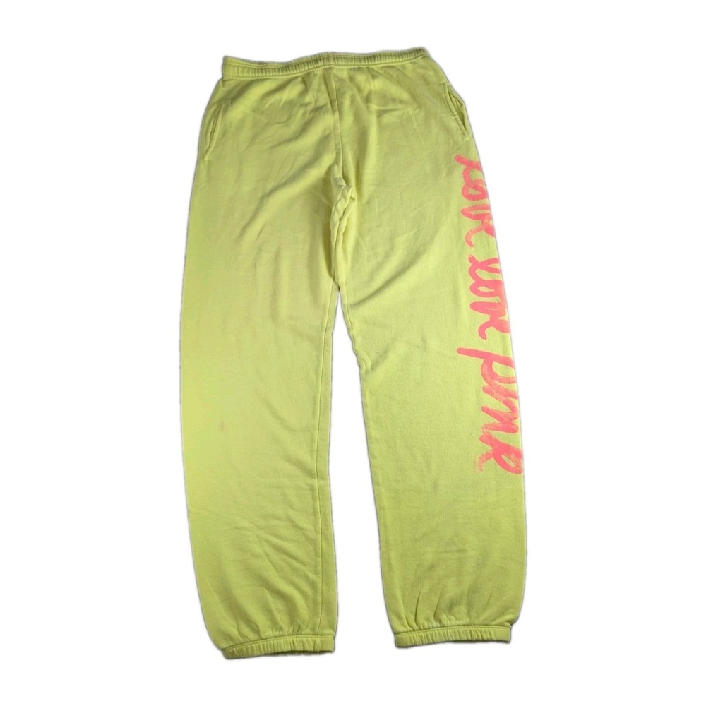 Y2K Victoria's Secret PINK Neon Yellow Graphic Sweatpants Joggers Size M